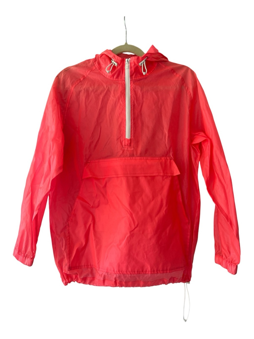Tory Burch Neon Coral Hooded Half Zip Packable Windbreaker Jacket SZ XS